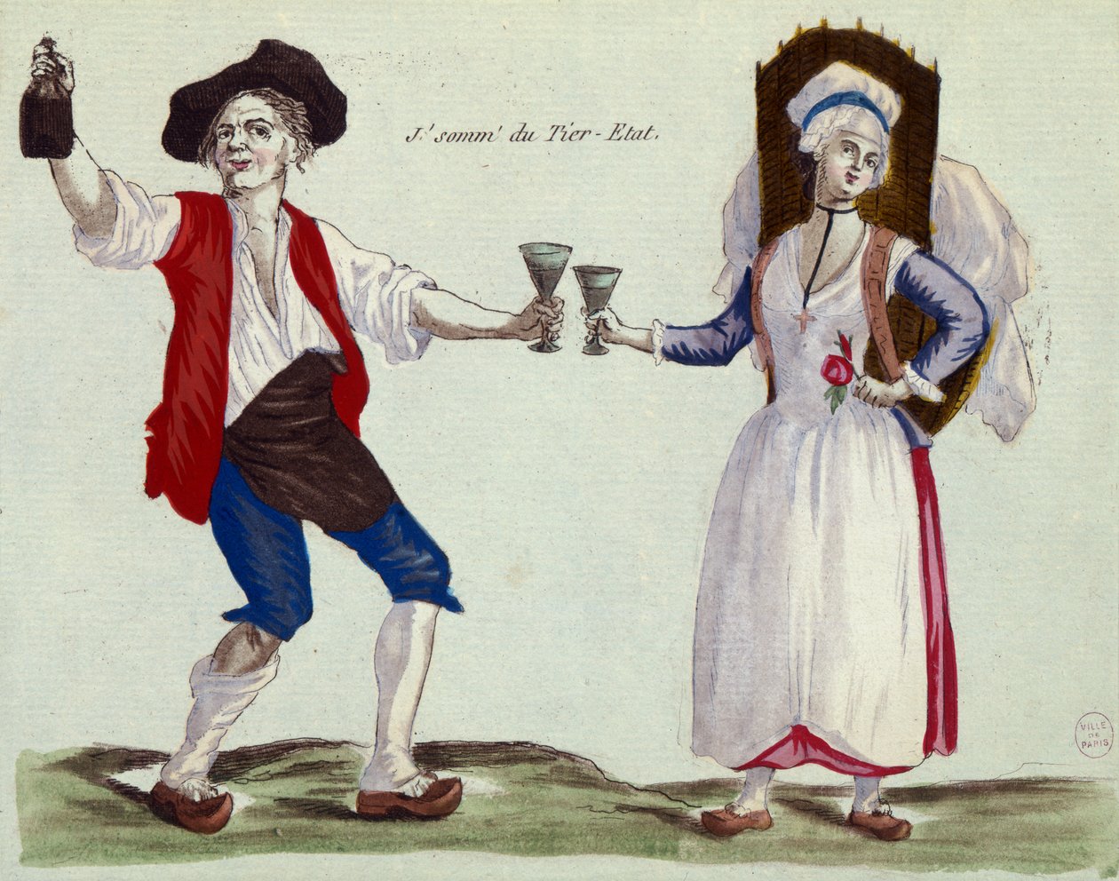 Je bois au Tiers État (gravure en couleur et aquatinte) - French School