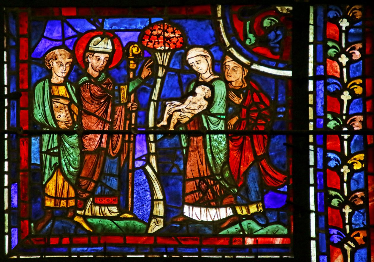 Saint Martin ressuscitant un enfant, de la vie de Saint Martin, cathédrale de Chartres - French School