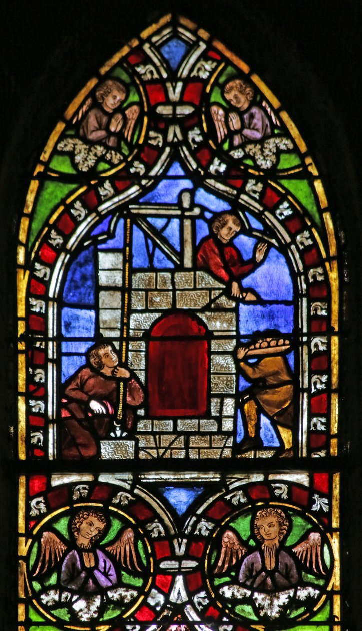 Vitrail représentant la construction de la tour de Babel - French School