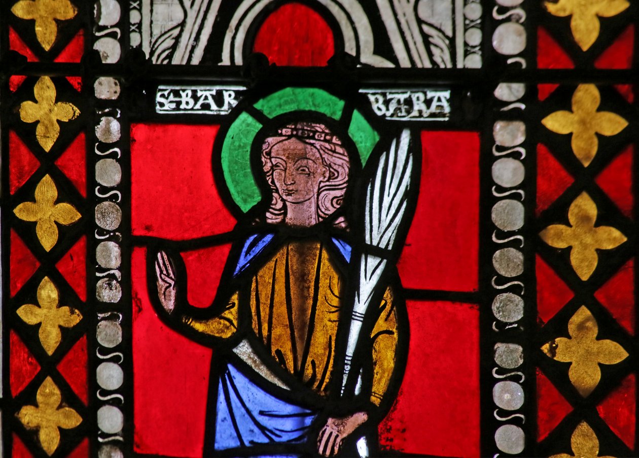 Vitrail représentant Sainte Barbe - French School