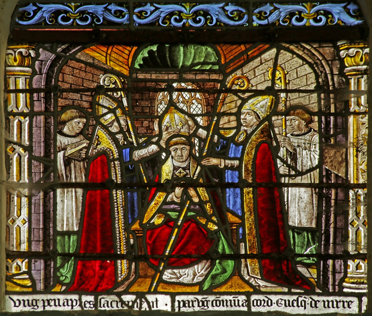 Vitrail représentant Saint Nicolas devenant évêque de Myre - French School