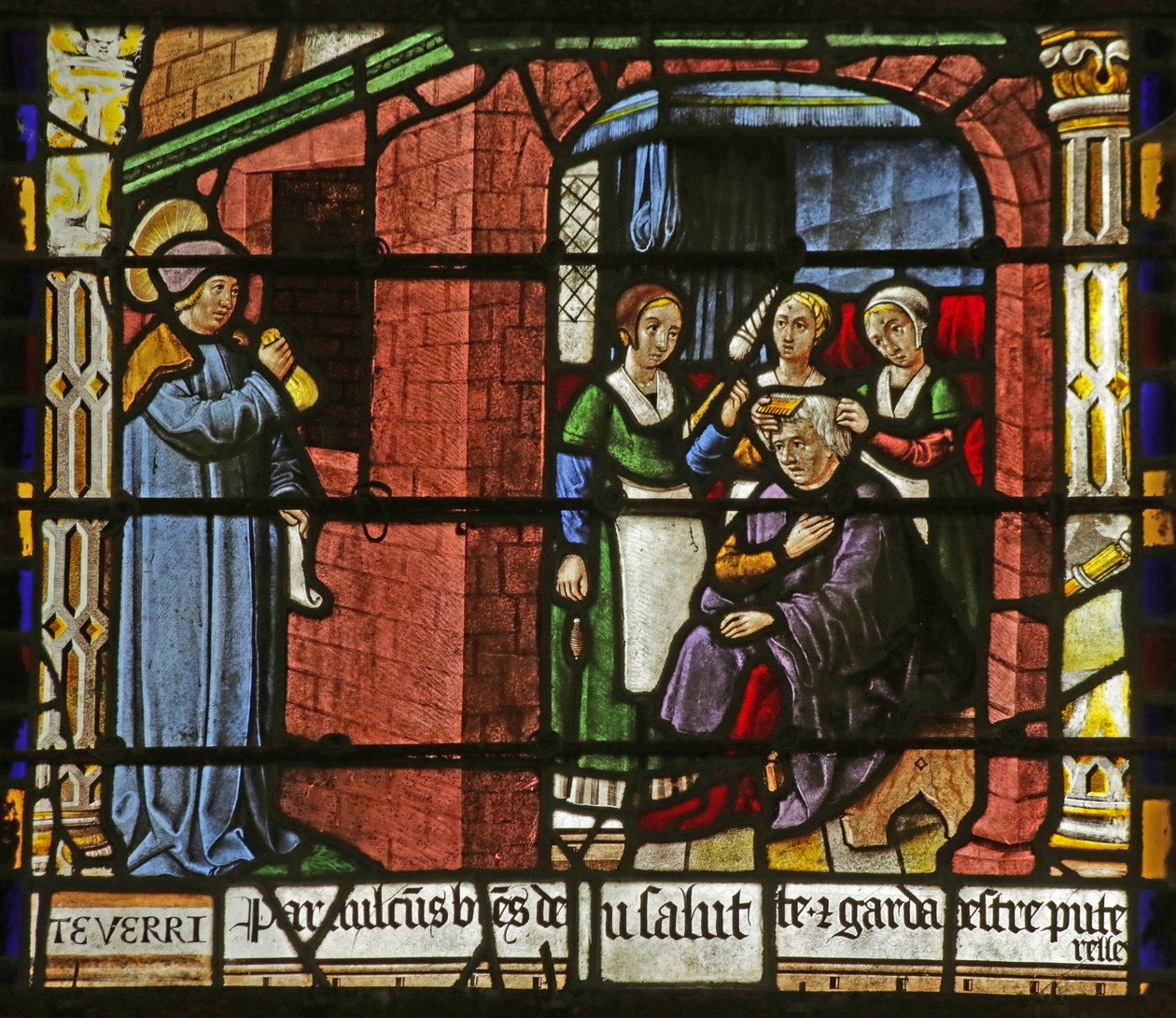 Vitrail représentant Saint Nicolas laissant de l