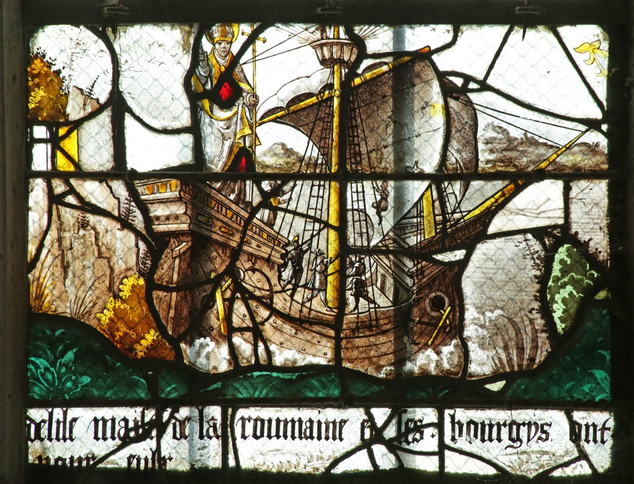 Fenêtre représentant un Bateau avec la Statue de Saint Clément, 16e-17e siècle - French School