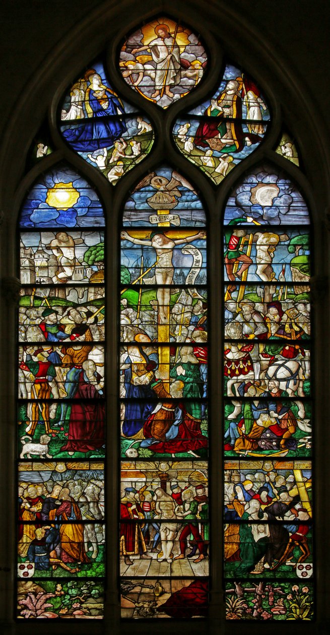 Vitrail représentant la Crucifixion et les scènes de la Passion, c.1550-10 - French School