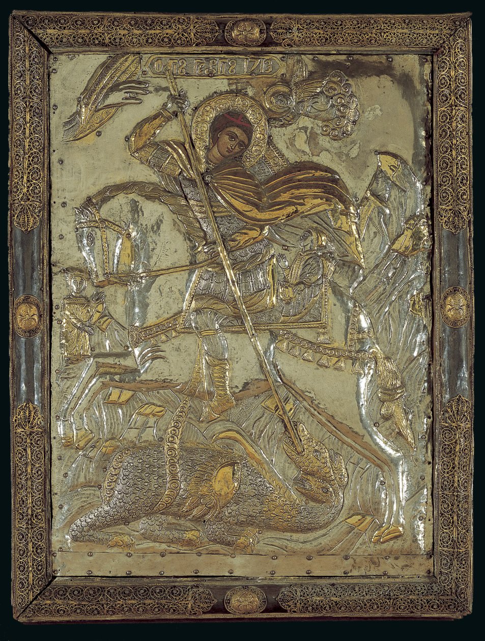 Icône de Saint Georges tuant un dragon à trois têtes, 1713 - Greek School