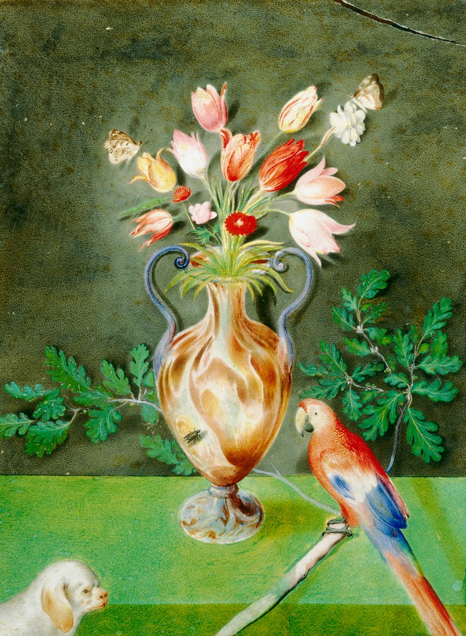 Vase de fleurs, perroquet et chien de compagnie, vers 1600-25 - Unknown