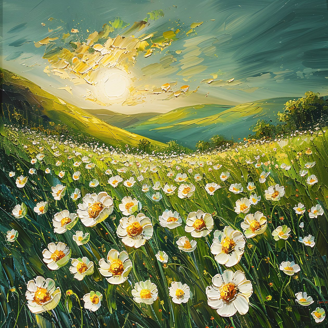 Peinture impressionniste paysage printanier - F. Abderrahim