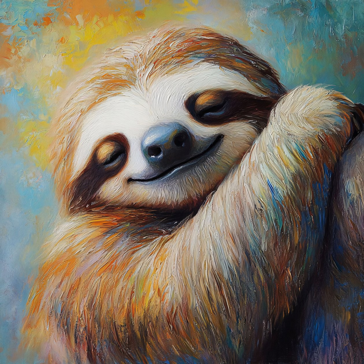Un paresseux heureux et paisible peinture abstraite réaliste, impression sur toile en ligne - F. Abderrahim