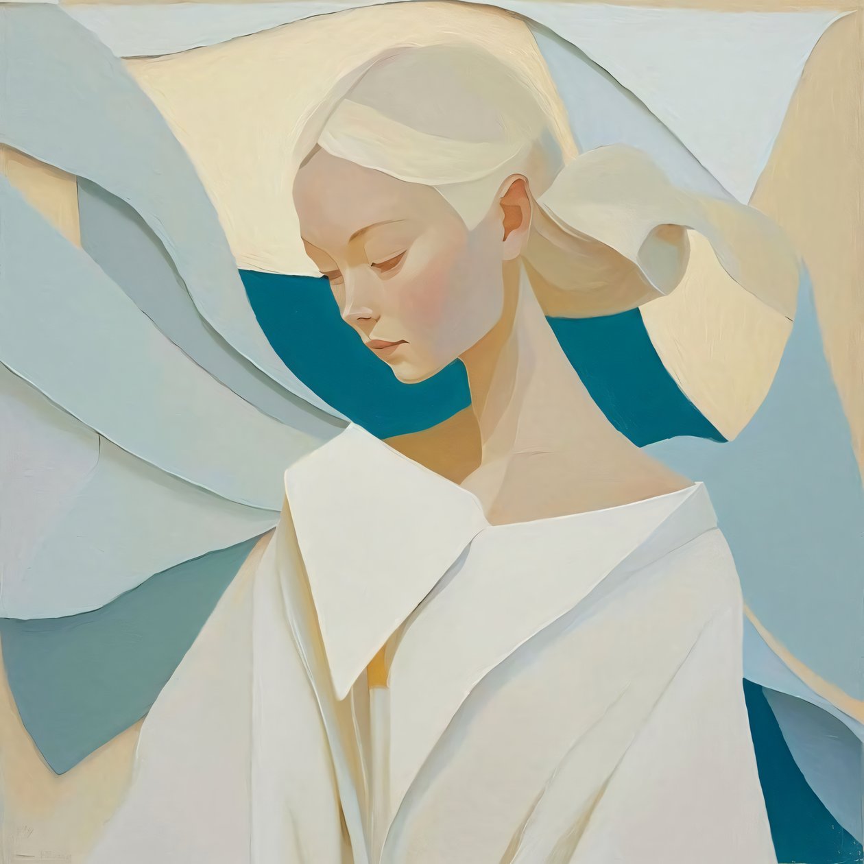Fille asiatique abstraite aux cheveux blonds, Décoration murale à vendre - F. Abderrahim