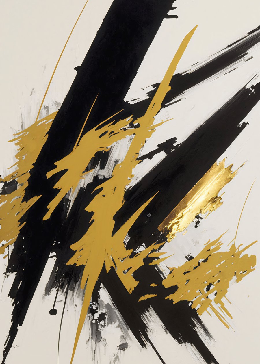 Peinture abstraite or et noir, coups de pinceau contemporains, impressions sur toile personnalisées en ligne - F. Abderrahim