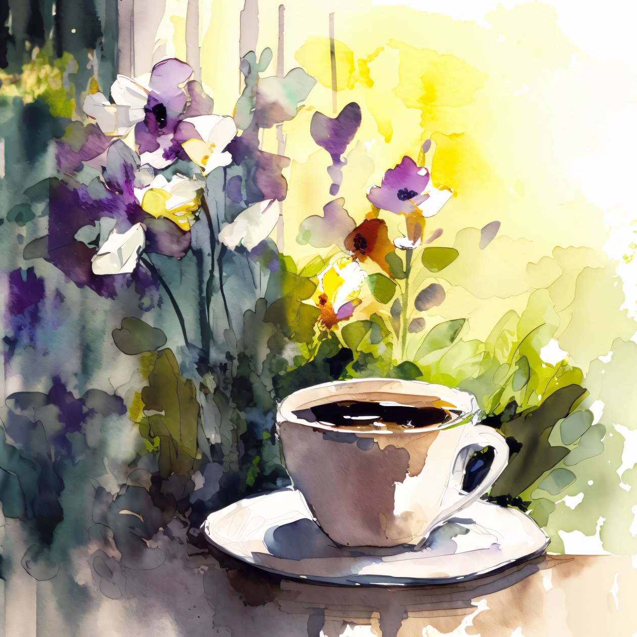 Tasse à café aquarelle Peinture abstraite Art mural contemporain Impressions sur demande - F. Abderrahim