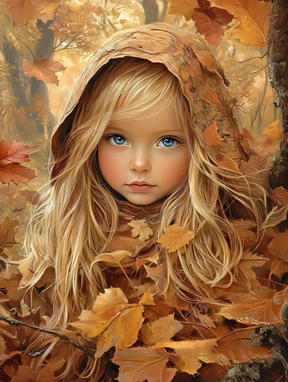 belle fille et feuilles d