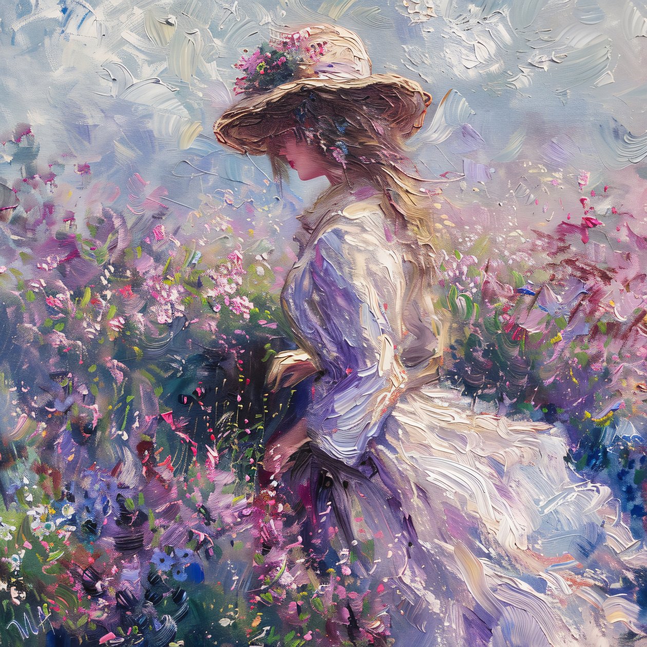 Dame en robe dans la nature, Parfum de vie, Style Monet, tirages d