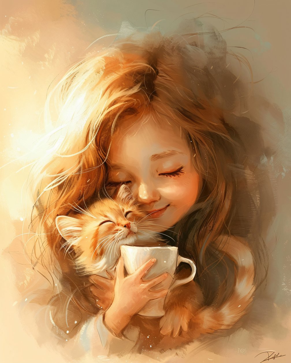 Petite fille, son chat et l