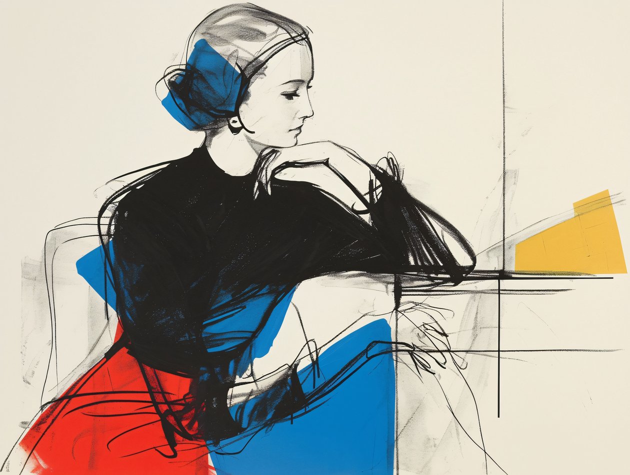 Femme assise croquis Dessin et peinture, toile et cadre mural impression sur demande - F. Abderrahim