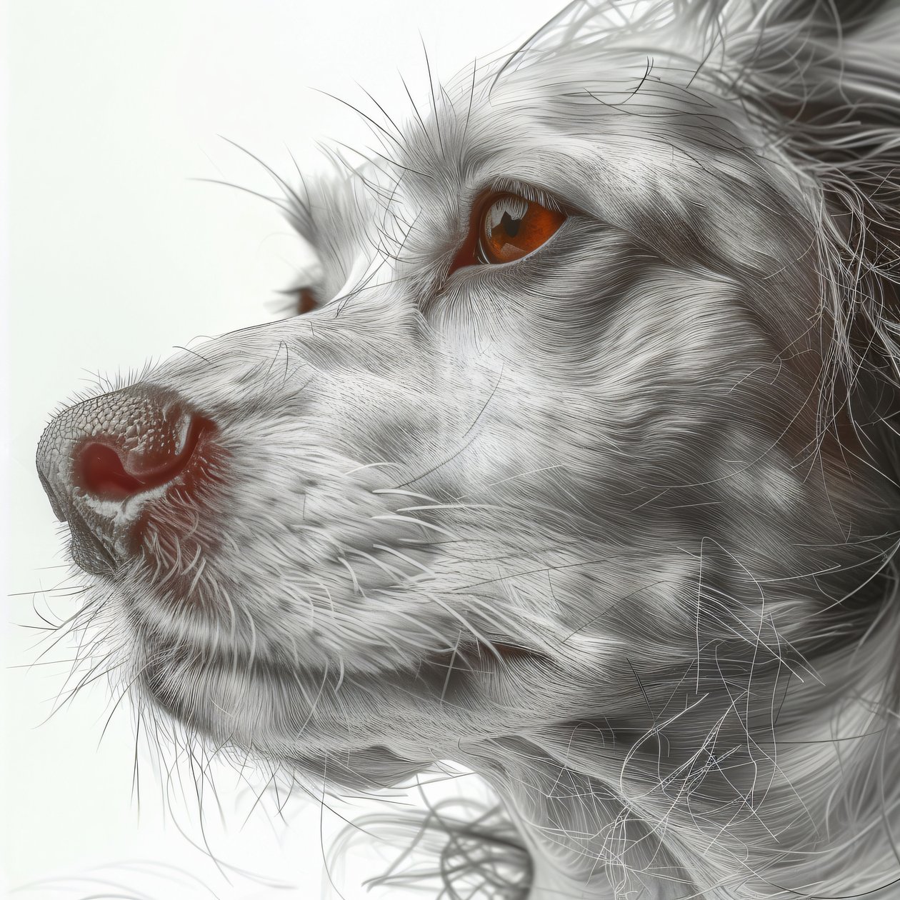 zoom arrière Portrait de chien noir et blanc, dessin minimaliste, décoration intérieure murale - F. Abderrahim