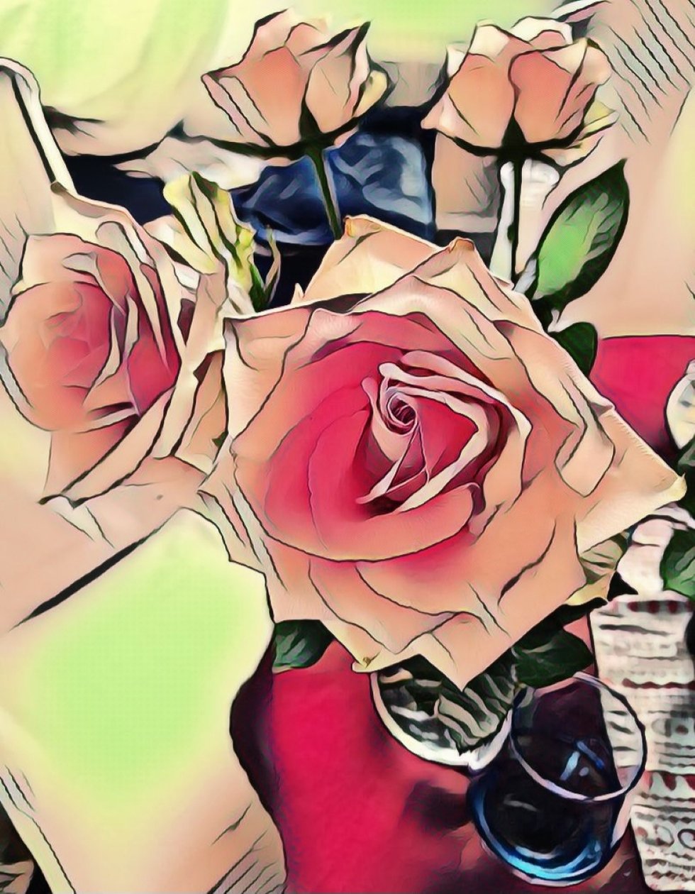Roses avec verre bleu. - Margareta Uliarte