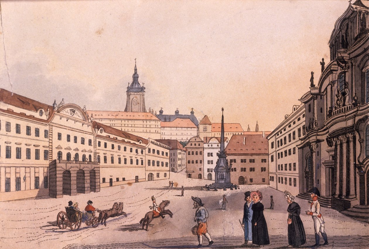 Place Malostranské (Petit Quartier) supérieure, Prague, vers 1810 (gravure en couleur) - A. and Berka, Johann Gustav