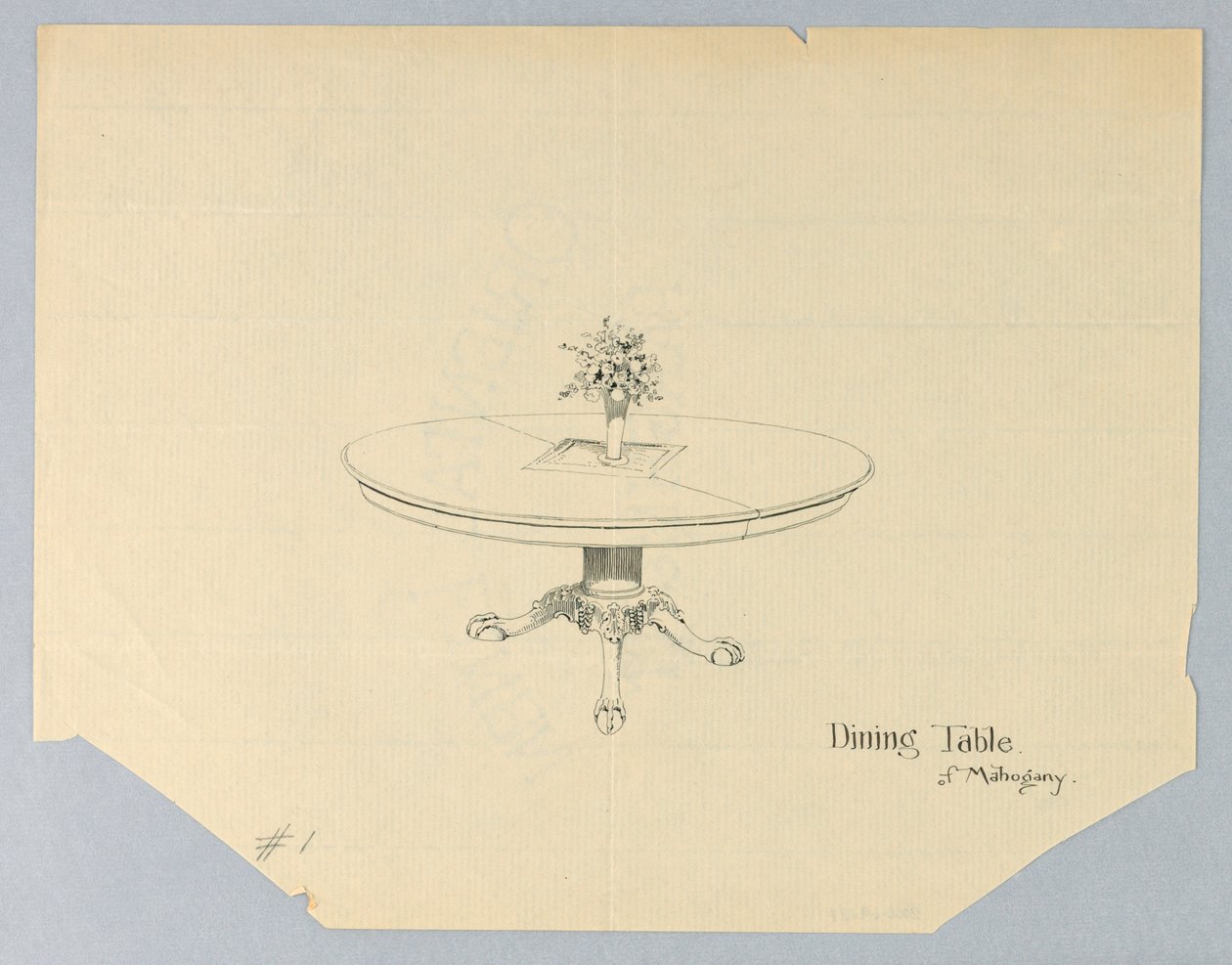 Conception pour une table à manger en acajou avec un vase à fleurs - A.N. Davenport Co.