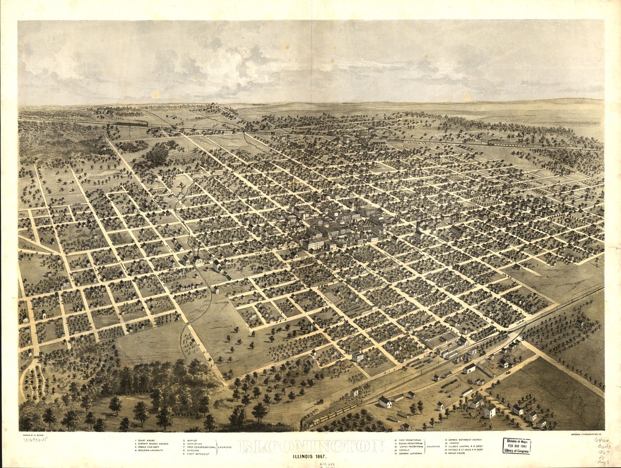 Bloomington, Illinois 1867. LOC 73693345 - A.; Chicago Lithographing Co. Ruger