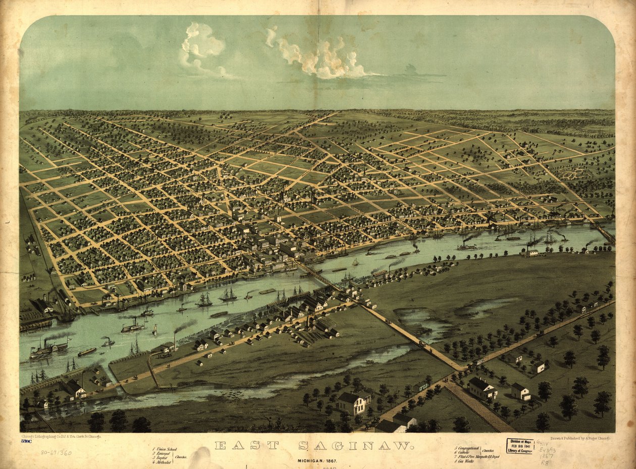 East Saginaw, Michigan, 1867 LOC 80691360 - A.; Chicago Lithographing Co. Ruger