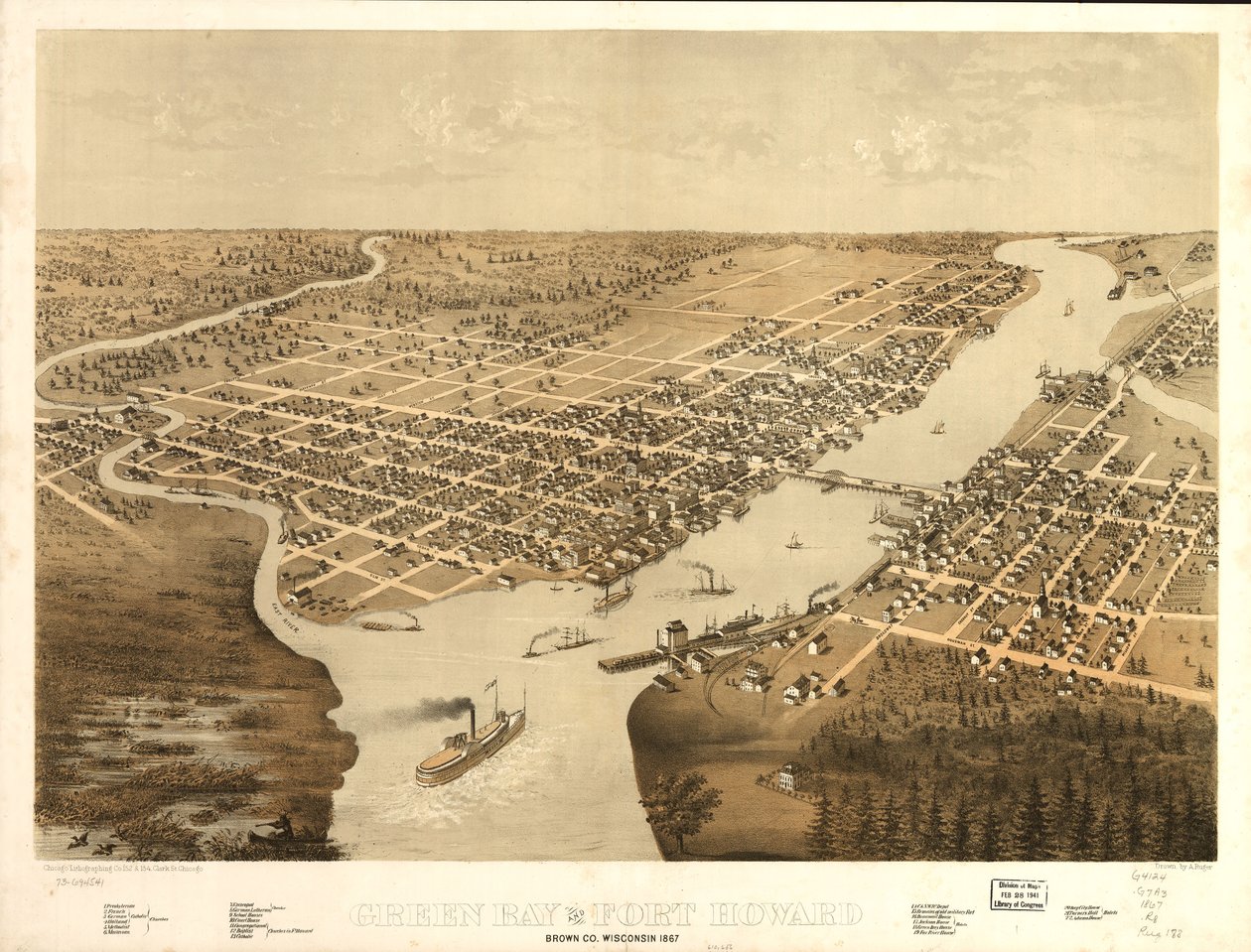 Green Bay et Fort Howard, Brown Co., Wisconsin 1867. LOC 73694541 - A.; Chicago Lithographing Co. Ruger