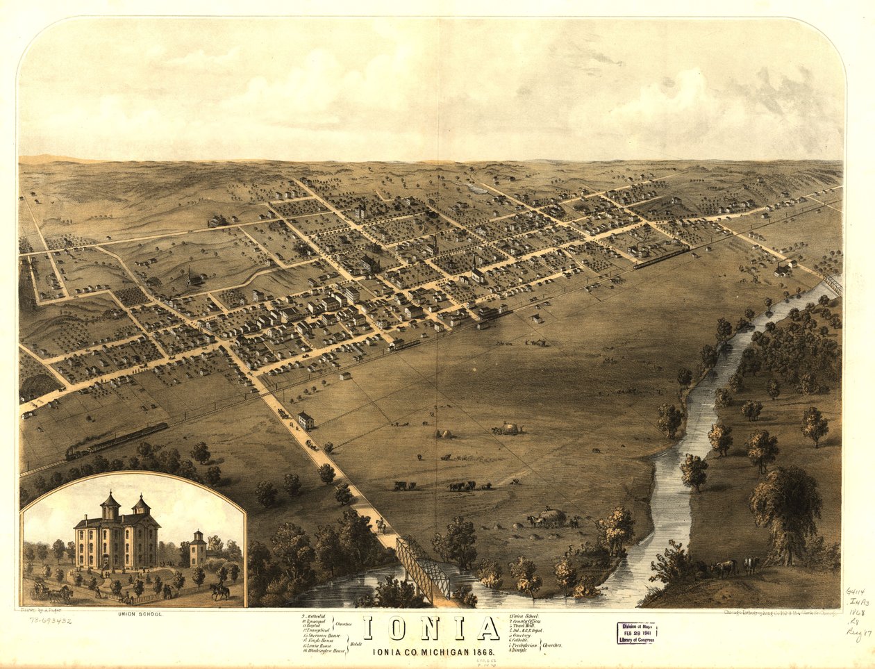 Ionia, Ionia Co, Michigan 1868. LOC 73693432 - A.; Chicago Lithographing Co. Ruger