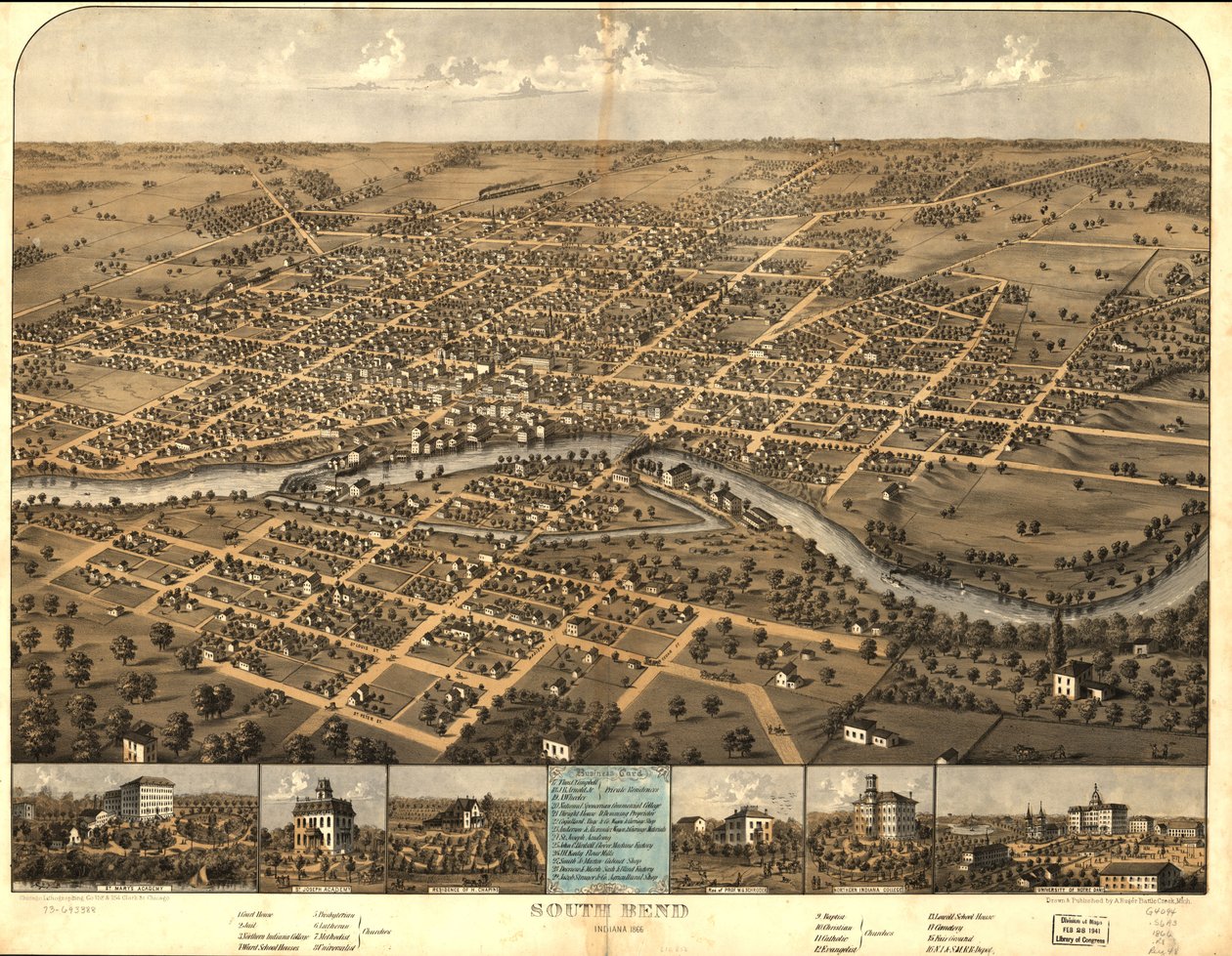 South Bend, Indiana 1866 - A.; Chicago Lithographing Co. Ruger