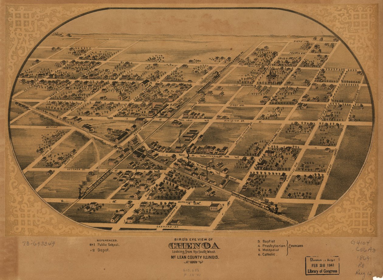 Vue aérienne de Chenoa, comté de McLean, Illinois 1869. LOC 73693349 - A. Ruger