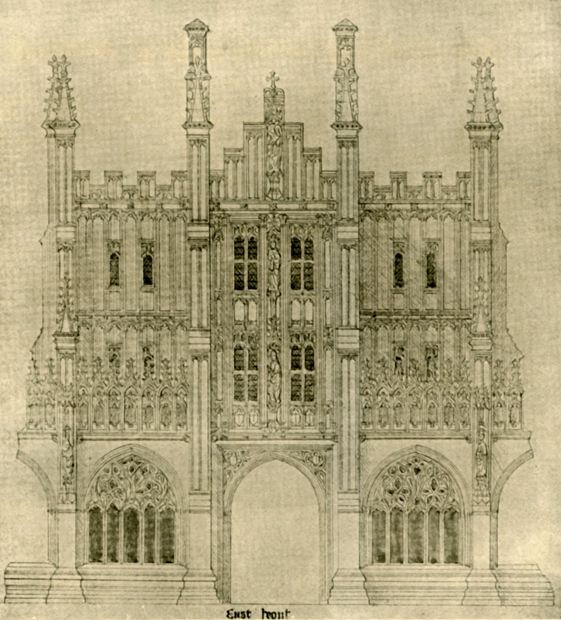 Dessin architectural : Façade est - A. W. N. Pugin