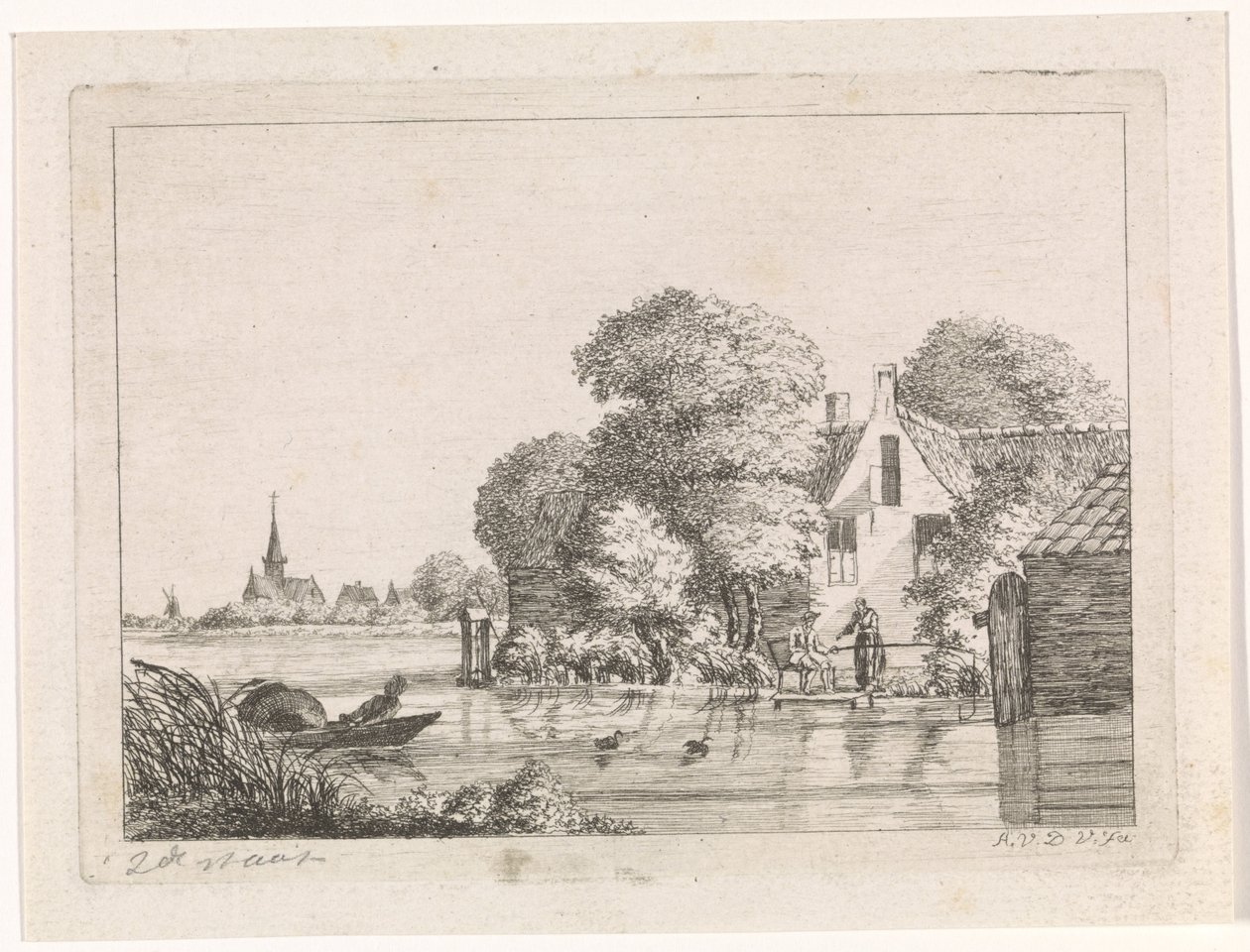 Pêcheur et une femme devant une maison - A. van de Velde