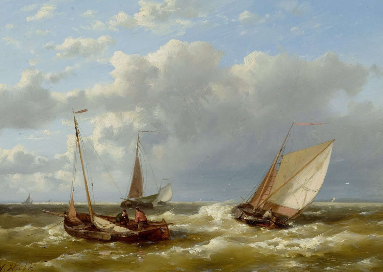 Vue de plage avec pêcheurs - Abraham Hulk