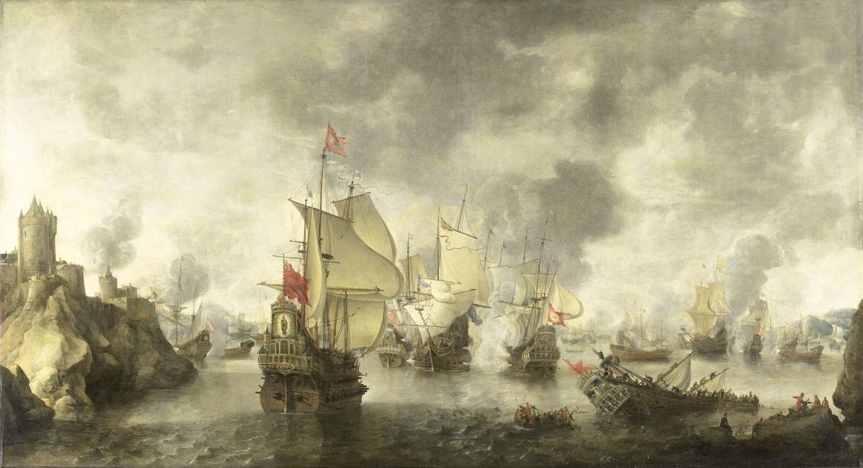 Bataille des flottes combinées vénitienne et néerlandaise contre les Turcs dans la baie de Foya, 1649 - Abraham Beerstraten