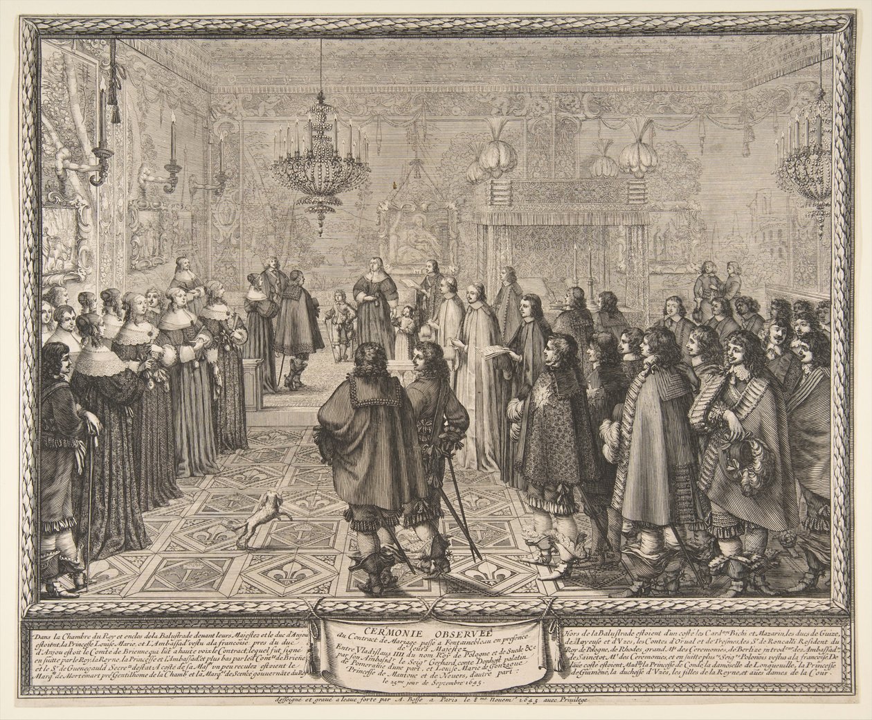 Cérémonie de la conclusion du contrat de mariage entre Władysław IV, roi de Pologne, et Marie-Louise Gonzague, princesse de Mantoue, à Fontainebleau - Abraham Bosse
