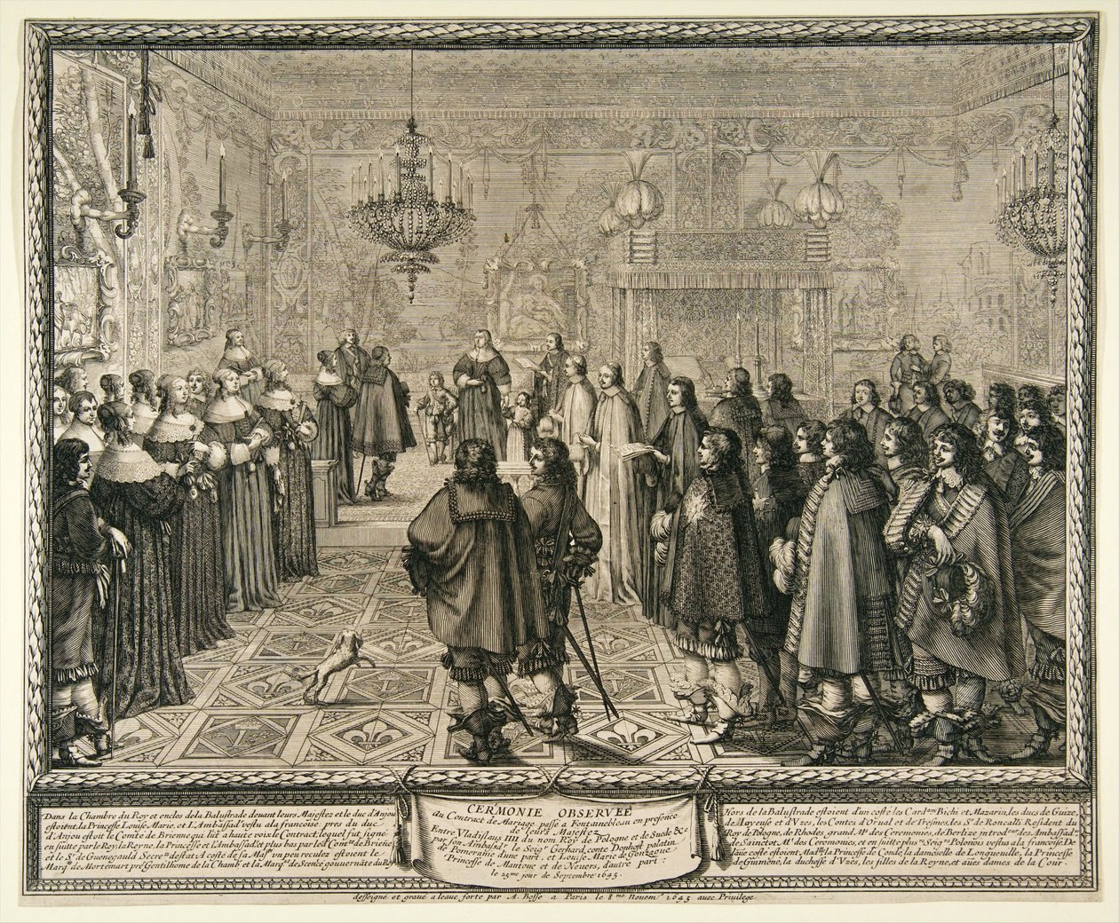 Cérémonie de passation du contrat de mariage de Władysław IV et Marie Louise Gonzaga à Fontainebleau. - Abraham Bosse
