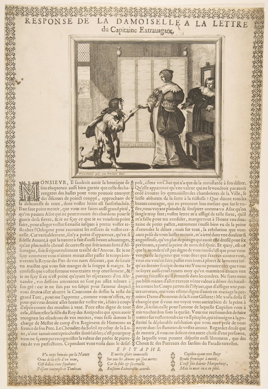Réponse de la jeune fille à la lettre du capitaine - Abraham Bosse
