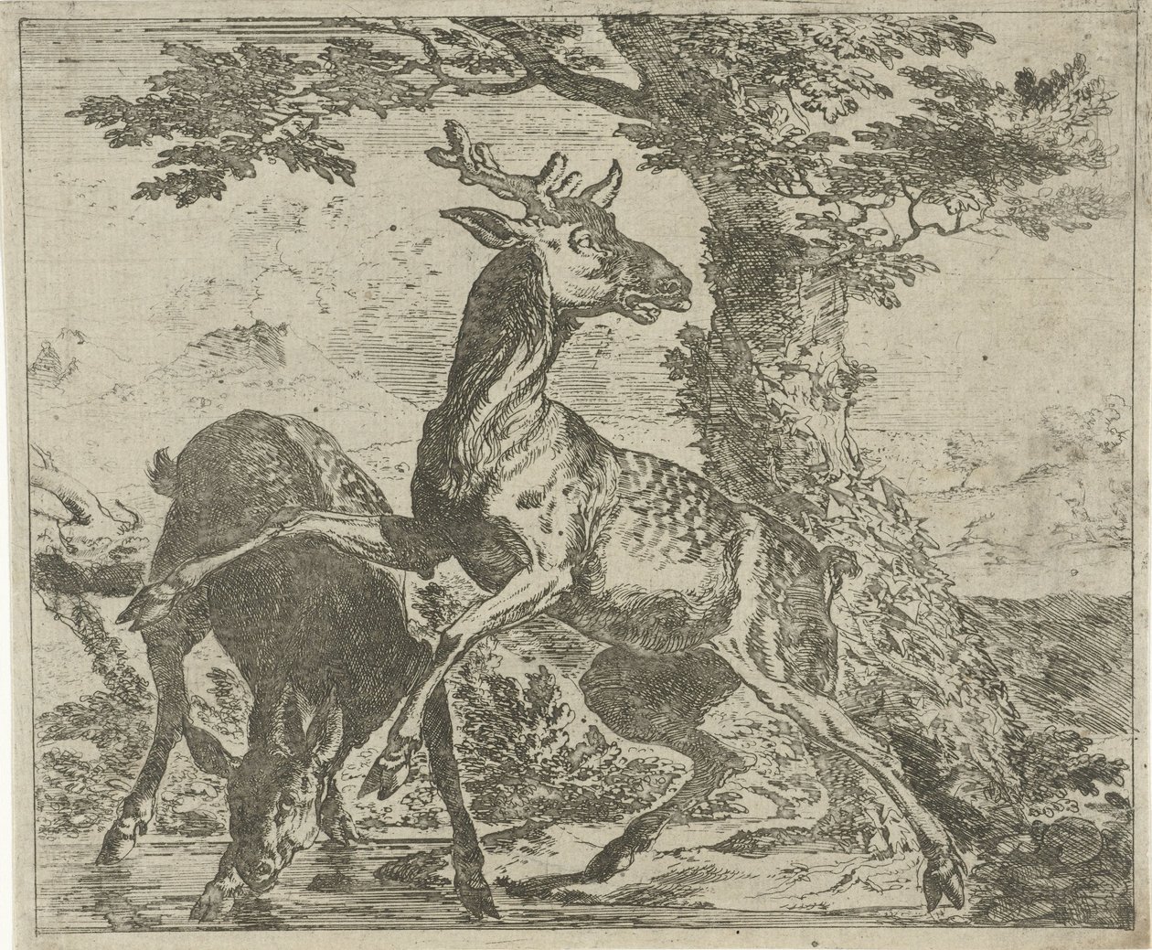 Cerfs effrayés (Verschillende dieren) - Abraham Danielsz. Hondius