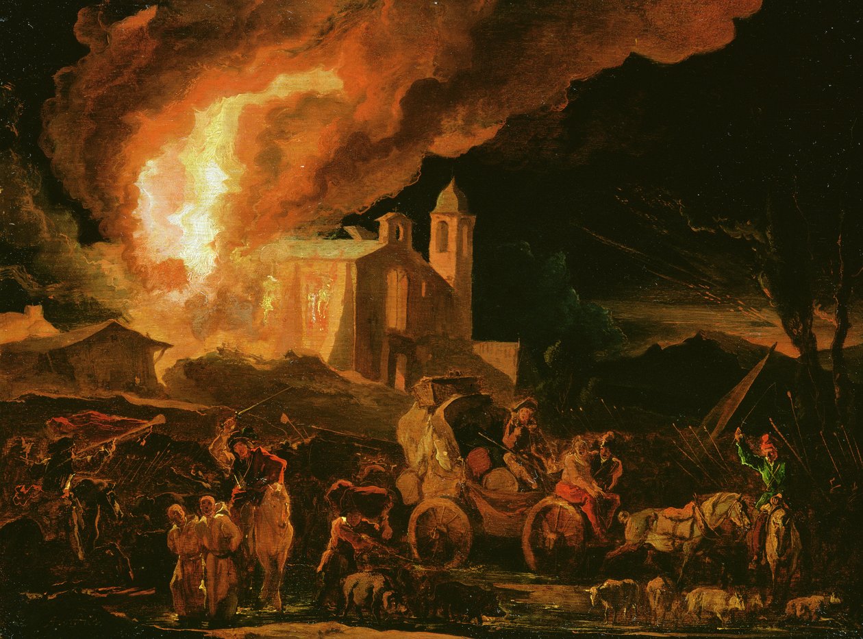 Soldats pillant un monastère en feu - Abraham Danielsz. Hondius