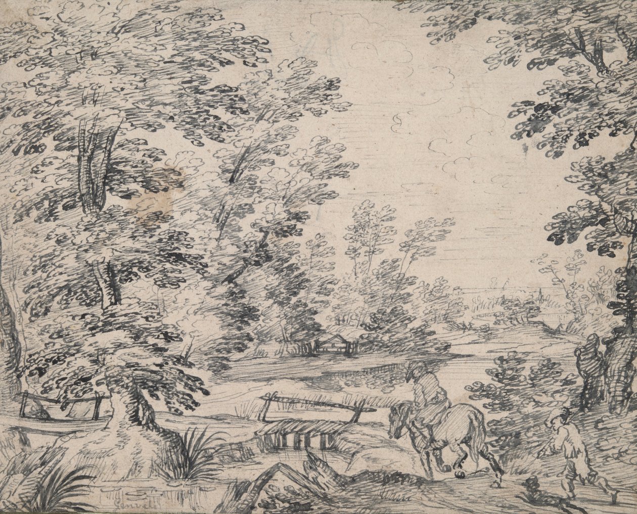 Paysage avec homme à cheval - Abraham Genoels