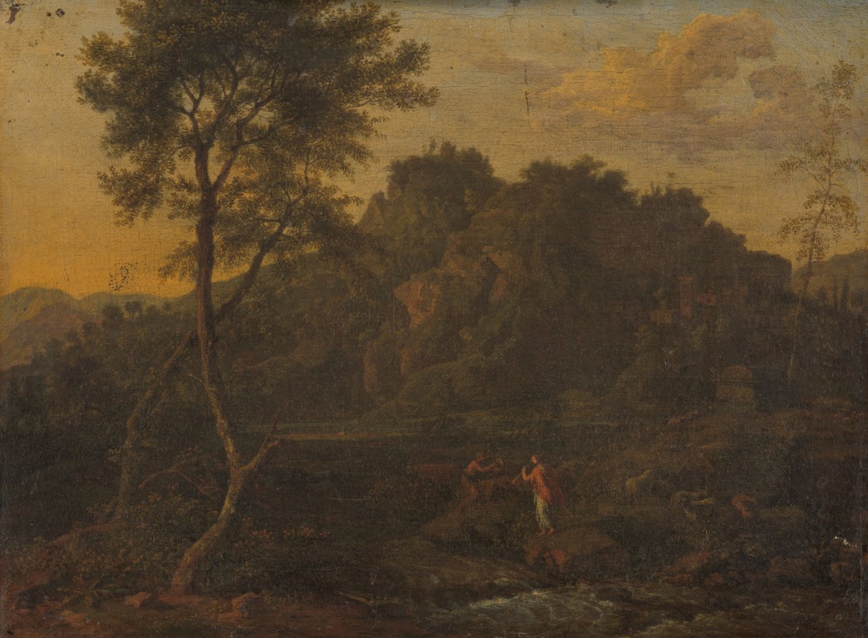 Nymphe et berger faisant de la musique dans un paysage - Abraham Genoels