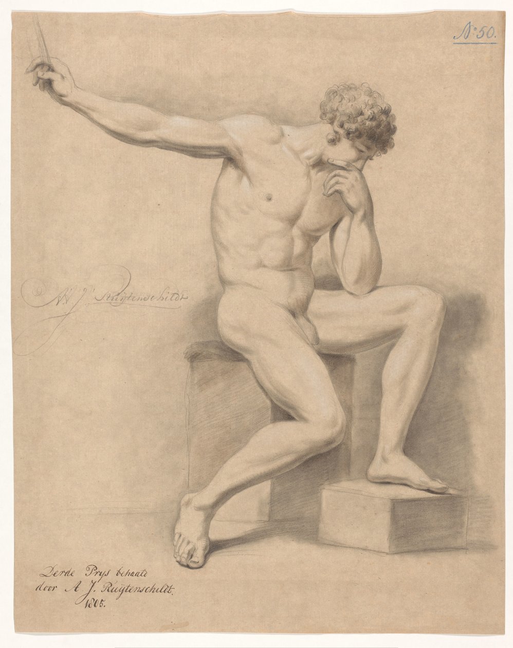 Homme nu assis, vu de face (3e prix 1805) - Abraham Johannes Ruytenschildt