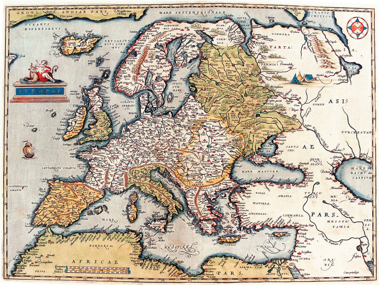 Description du continent européen. Carte géographique du "Theatrum Orbis Terrarum" par Abraham Ortelius - Abraham Ortelius