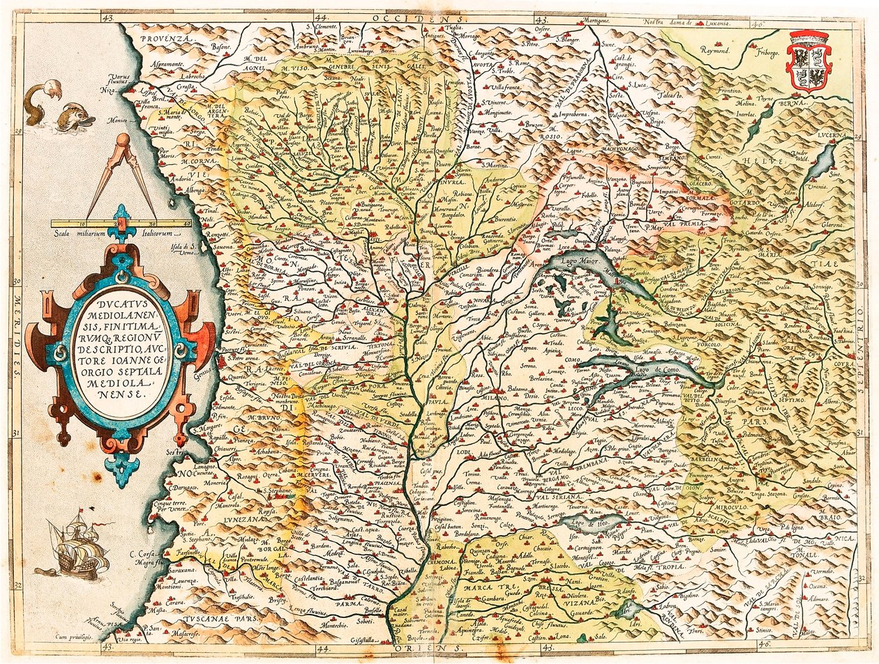Ducatus Mediolanensis, Finitimarumq Regionu Descriptio Auctore Iooanne Georgio Septala Mediolanense Carte géographique du duché de Milan du "Theatrum Orbis Terrarum" par Abraham Ortelius - Abraham Ortelius