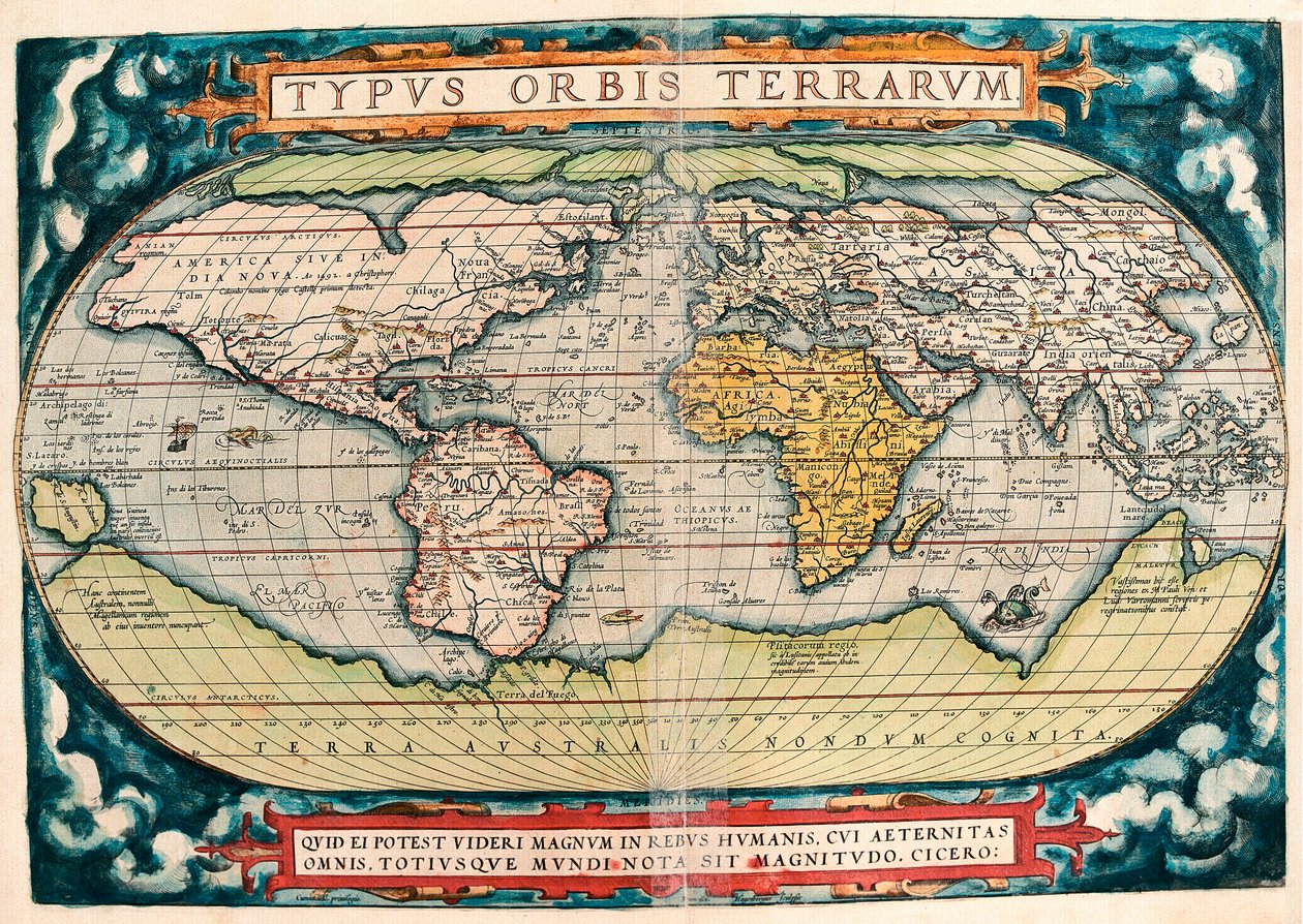 Carte de la Terre (carte du monde) de « Theatrum Orbis Terrarum » par Abraham Ortelius - Abraham Ortelius