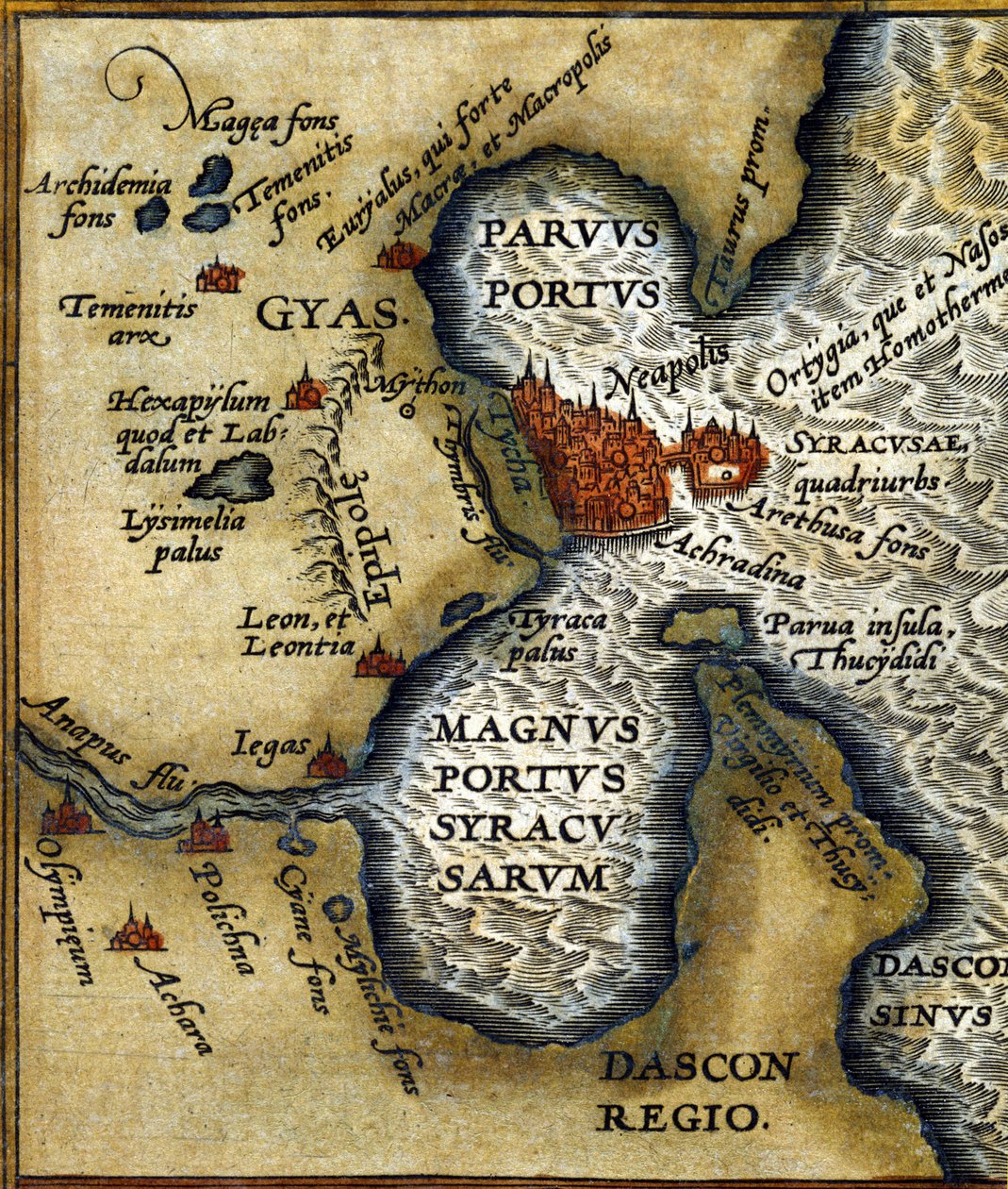 Ancien port de Syracuse (Sicile) - dans « Atlas » par Abrahm Ortelius - Abraham Ortelius