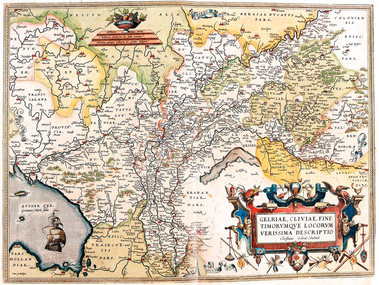 Gelriae, Cliviae, Finitimorum Qe Locorum Verissima Descriptio par Christiano Schrot. Carte géographique des Pays-Bas allemands de « Theatrum Orbis Terrarum » par Abraham Ortelius - Abraham Ortelius