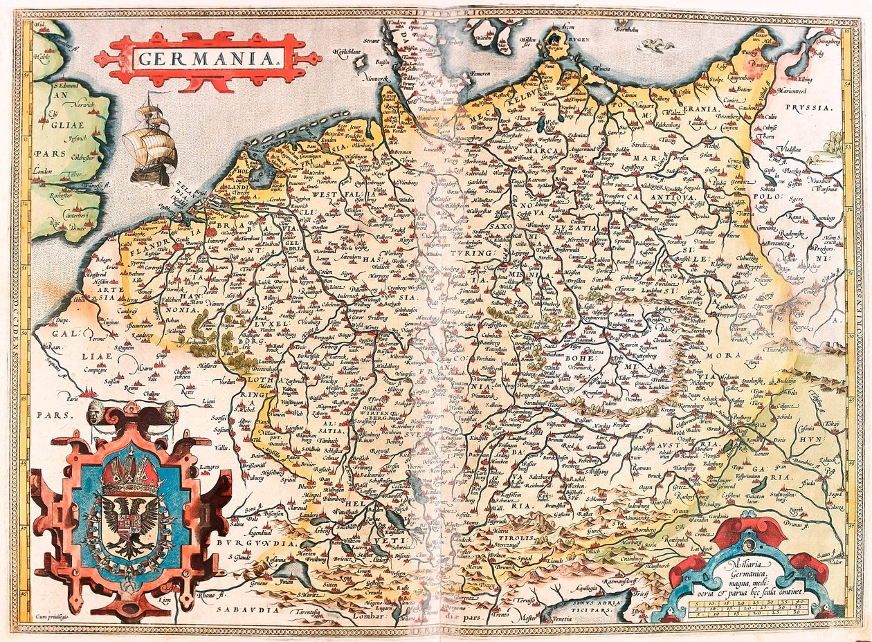Germania Carte géographique du territoire de Germania (Saint Empire Germanique) de « Theatrum Orbis Terrarum » par Abraham Ortelius (Oertel, Ortell ou Ortel) - Abraham Ortelius