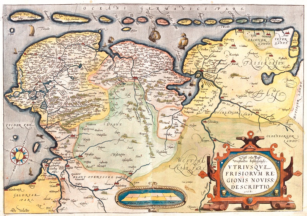 Pays-Bas (Province : Overijssel, Flevoland, Drenthe, Friesland, Groningen), Allemagne (État : Basse-Saxe, Rhénanie-du-Nord-Westphalie) - Abraham Ortelius