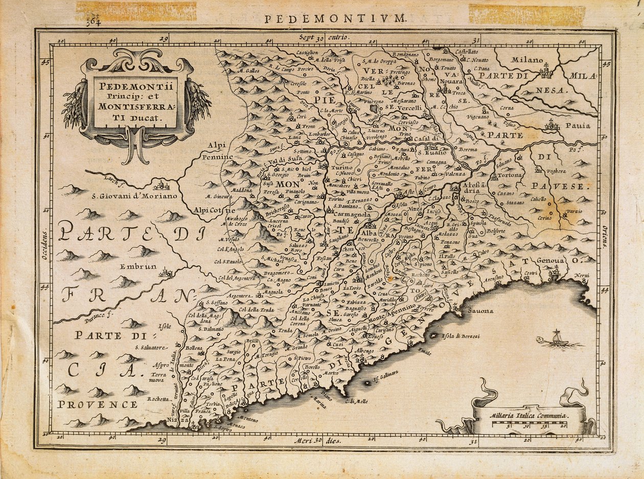 Principauté du Piémont, Duché de Montferrat, Ligurie occidentale et partie de la Ligurie orientale - Abraham Ortelius