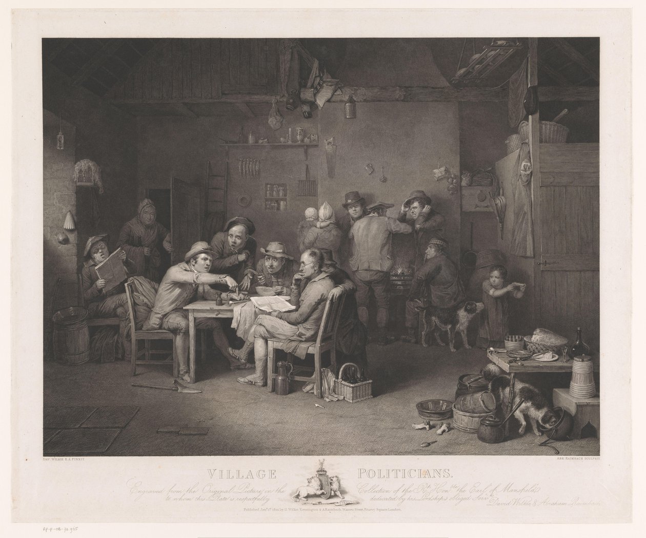 Intérieur avec des hommes discutant autour d